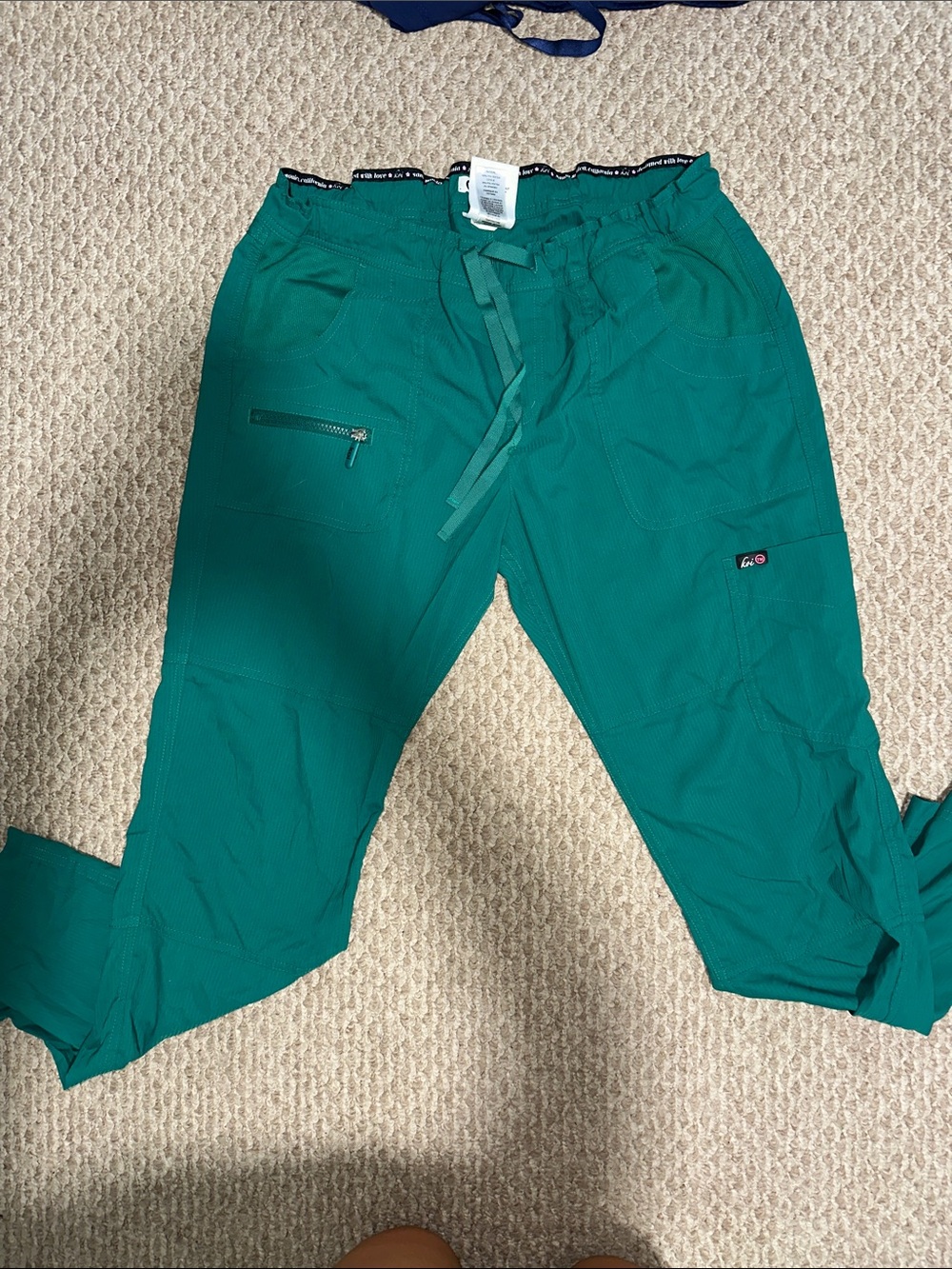 koi Teal Cargo Pants with Drawstring Waist